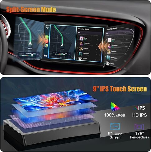 4G+64G Stereo Car Stereo لـ Dodge Dart 2012-2016 ، 9 '' und unit stereo دعم اللاسلكي Carplay+Android Auto ، GPS Favigation ، Bluetooth5.2 ، 1080p خلفي ، شاشة تعمل باللمس ، راديو FM ، SWC+MIC in Kuwait