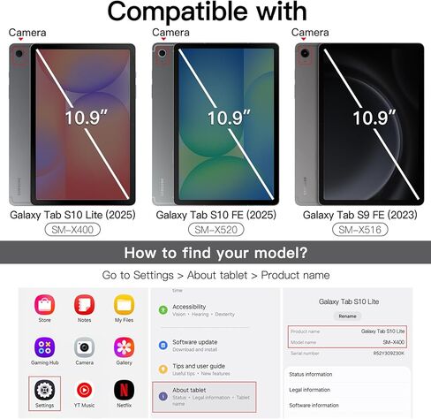 علبة Jetech لـ Samsung Galaxy Tab S10 Lite / S10 Fe / S9 Fe 10.9 بوصة ، وغطاء محفوظات شفافة رفيعة الدعم ، ودعم القلم ، و Auto Wake / Sleep (أسود) in Kuwait