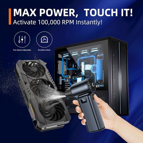 Compressed Air Duster, 100000RPM Electric Air Duster, 5+1 Gear Adjustable Mini Blower with LED Light, Super High-Speed Air Blower for Keyboard,Car,Home & Outdoor Dust-Compact & Lightweigh in Saudi Arabia