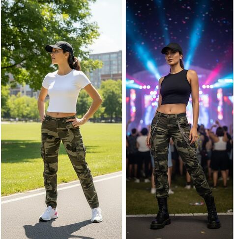 OCHENTA Womens Casual Military Baggy Cargo Pants Camo Army Fatigue Combat with 8 Pockets in Saudi Arabia