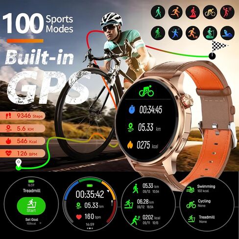 الساعات الذكية للرجال ، 1.46 "GPS Tracker (إجراء مكالمات/إجابة) ، معدل ضربات القلب ، الذكاء الاصطناعى ، استدعاء Bluetooth/الرد النص in Kuwait