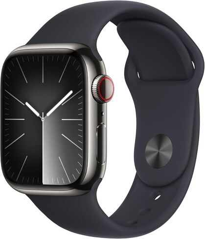 Apple Watch Series 9 [GPS + Cellular, 45mm] - Graphite Stainless Steel Case with Midnight Sport Band, S/M (Renewed) in Saudi Arabia