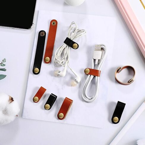 Weewooday 52 Pieces PU Leather Cable Straps, Black, Brown in Saudi Arabia