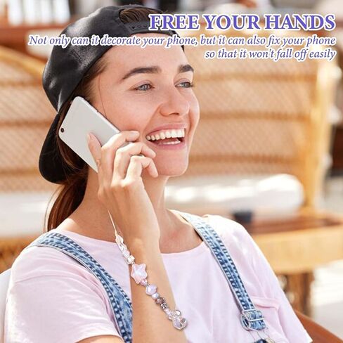 2 PCS Phone Charms Strap Crystal Star Beaded Phone Wrist Strap Camera Bracelet Lanyard for Women Cute Aesthetic Cellphone Keychain Charm for Camera,Bags(White) in Saudi Arabia