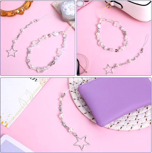 2 PCS Phone Charms Strap Crystal Star Beaded Phone Wrist Strap Camera Bracelet Lanyard for Women Cute Aesthetic Cellphone Keychain Charm for Camera,Bags(White) in Saudi Arabia