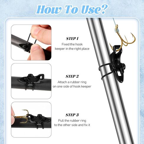 6 Sets Hook Keeper for Fishing Rod, Fishing Rod Hook Keeper with 3 Sizes Rubber Rings for a Variety of Fish Rods, Quick Installation in Saudi Arabia