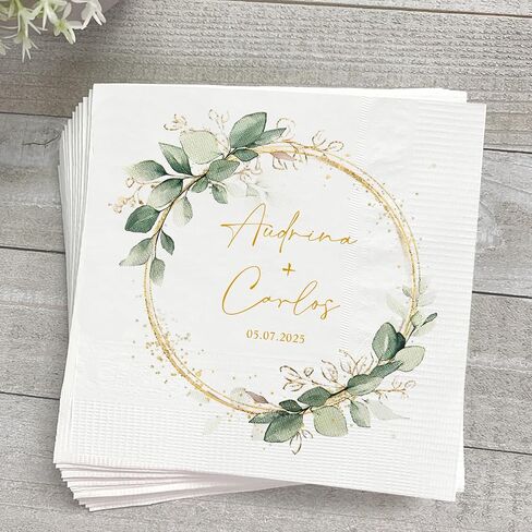Luxury Personalized Wedding Cocktail Napkins, Custom Dinner Napkins For Bridal Shower, Custom Couple Name Paper, Custom Cocktail Napkin, Wedding Party Decor Style 5 in Saudi Arabia