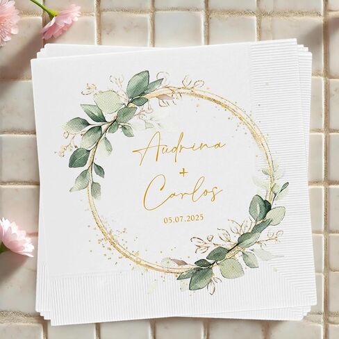 Luxury Personalized Wedding Cocktail Napkins, Custom Dinner Napkins For Bridal Shower, Custom Couple Name Paper, Custom Cocktail Napkin, Wedding Party Decor Style 5 in Saudi Arabia