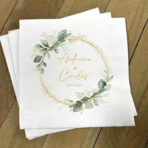 Luxury Personalized Wedding Cocktail Napkins, Custom Dinner Napkins For Bridal Shower, Custom Couple Name Paper, Custom Cocktail Napkin, Wedding Party Decor Style 5 in Saudi Arabia