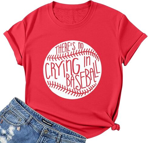 Theres No Crying in Baseball T Shirt Women Baseball Mom Graphic Tees Casual Short Sleeve Tops Baseball T-Shirt in Kuwait