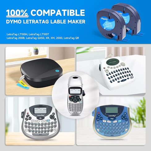 Label Orison Compatible with Dymo LetraTag Refill Blue 91335 12mm LT Plastic Tape for Dymo Label Maker Refills Letra Tag LT100H LT100T 200B QX50,Black on Blue,1/2 Inch X 13Feet(12mmx4m),5Pack in Kuwait