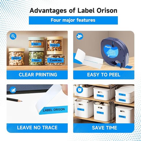 Label Orison Compatible with Dymo LetraTag Refill Blue 91335 12mm LT Plastic Tape for Dymo Label Maker Refills Letra Tag LT100H LT100T 200B QX50,Black on Blue,1/2 Inch X 13Feet(12mmx4m),5Pack in Kuwait