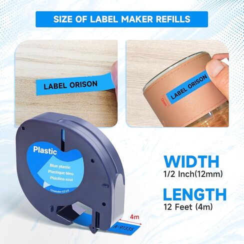 Label Orison Compatible with Dymo LetraTag Refill Blue 91335 12mm LT Plastic Tape for Dymo Label Maker Refills Letra Tag LT100H LT100T 200B QX50,Black on Blue,1/2 Inch X 13Feet(12mmx4m),5Pack in Kuwait