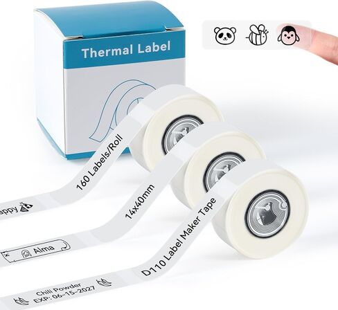 3 Rolls D110 Label Maker Tape, Compatible with NIIMBOT D11/D110/D101 Prints, Adapted Label Print Paper, 14x40mm (0.55"x1.57"), 160 Tapes/Roll, Clear,Standard Laminated Labeling Tape in Saudi Arabia