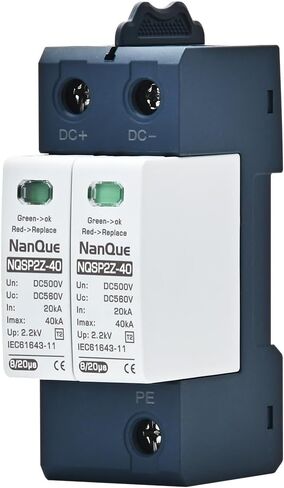 DC SPD Surge Protector for 100V-1000V PV Systems, 2-Pole 40kA T2 Level, Replaceable Module, Solar Panel Lightning Protection, Overvoltage Protection (250V) in Saudi Arabia