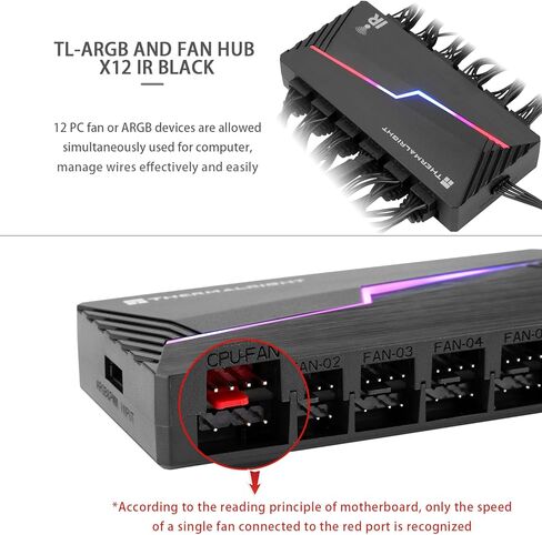 Thermalright Argb و Fan Hub X12 IR IR BLACK HUB Controller دعم 12 مجموعة من مراوح وحدة المعالجة المركزية ، 3PIN PC ARGB Controller و 4Pin PWM FAN ، SATA Power Cord Direct Direct (12V 4PIN RGB غير مدعوم)) in Saudi Arabia