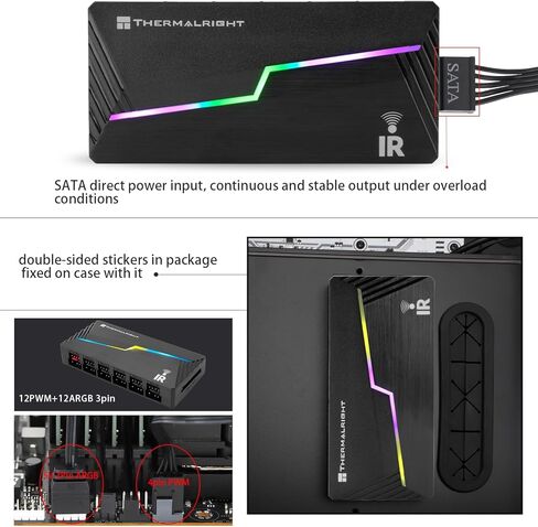 Thermalright Argb و Fan Hub X12 IR IR BLACK HUB Controller دعم 12 مجموعة من مراوح وحدة المعالجة المركزية ، 3PIN PC ARGB Controller و 4Pin PWM FAN ، SATA Power Cord Direct Direct (12V 4PIN RGB غير مدعوم)) in Saudi Arabia