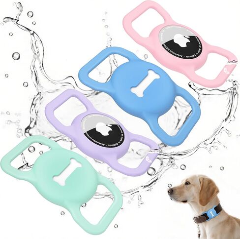4 Pack Case for Airtag Dog Collar Holder, Soft Silicone Anti-Lost Protective Case Compatible with Apple Airtag, for Pet Dog Collars Holder Accessories (Mint Green+Violet+Sky Blue+Pink) in Saudi Arabia