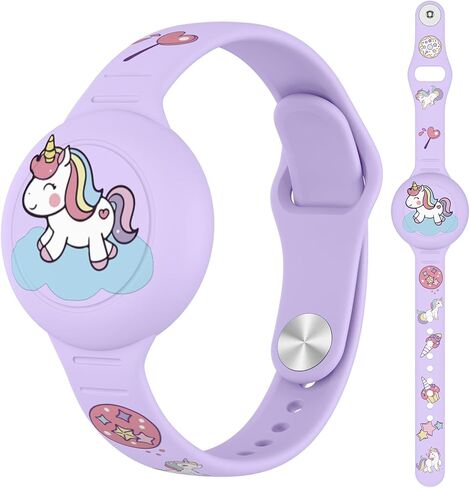 Waterproof for AirTag Bracelet for Kid, Soft Silicone Cartoon for AirTag Holder for Kids with Hidden Design, Compatible for Apple AirTag Wristband for Child (Purple-Unicorn) in Saudi Arabia