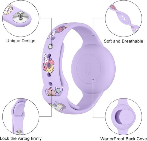 Waterproof for AirTag Bracelet for Kid, Soft Silicone Cartoon for AirTag Holder for Kids with Hidden Design, Compatible for Apple AirTag Wristband for Child (Purple-Unicorn) in Saudi Arabia