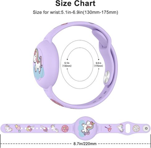 Waterproof for AirTag Bracelet for Kid, Soft Silicone Cartoon for AirTag Holder for Kids with Hidden Design, Compatible for Apple AirTag Wristband for Child (Purple-Unicorn) in Saudi Arabia