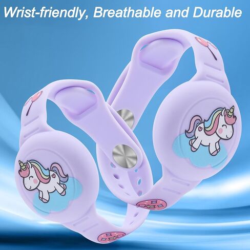 Waterproof for AirTag Bracelet for Kid, Soft Silicone Cartoon for AirTag Holder for Kids with Hidden Design, Compatible for Apple AirTag Wristband for Child (Purple-Unicorn) in Saudi Arabia