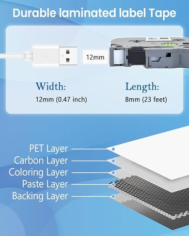 6Pack TZe-231 Tape Label Maker Compatible with Brother P-Touch Label Tze Tape, TZE231 ½"(0.47") x 26.2 ft. Laminated Black on White, for use with PT-D210, PT-H110, PT-D220, PT-D400, PT-D600 in Saudi Arabia