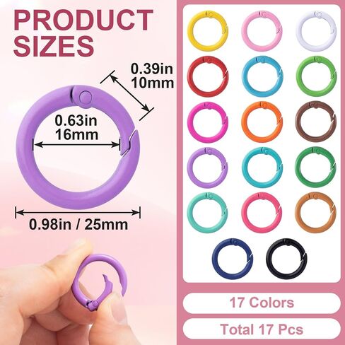 17pcs 25mm rounding spring o rings ، carabiner metal carabiner snap buckle clip trigger diy accessories for purs in Saudi Arabia