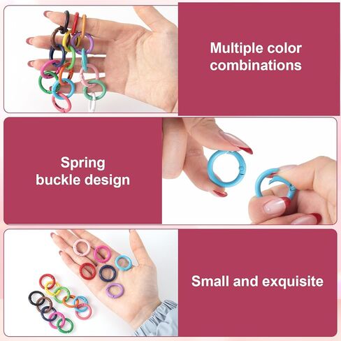 17pcs 25mm rounding spring o rings ، carabiner metal carabiner snap buckle clip trigger diy accessories for purs in Saudi Arabia