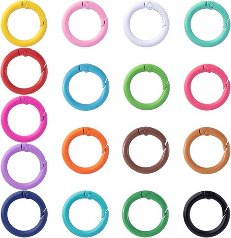 17pcs 25mm rounding spring o rings ، carabiner metal carabiner snap buckle clip trigger diy accessories for purs in Saudi Arabia