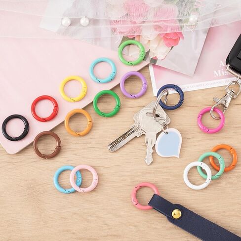 17pcs 25mm rounding spring o rings ، carabiner metal carabiner snap buckle clip trigger diy accessories for purs in Saudi Arabia