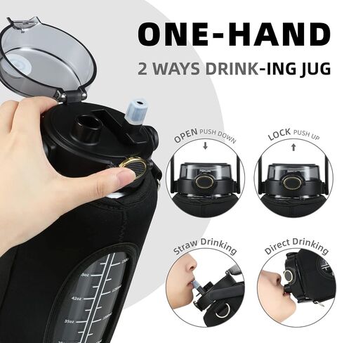 Half Gallon 64oz Glass Water Bottle with Straw and Storage Sleeve Motivational Water Bottle with Strap and Time to Drink 2L Leakproof Reusable Water Jug for Fitness Gym and Outdoors in Saudi Arabia