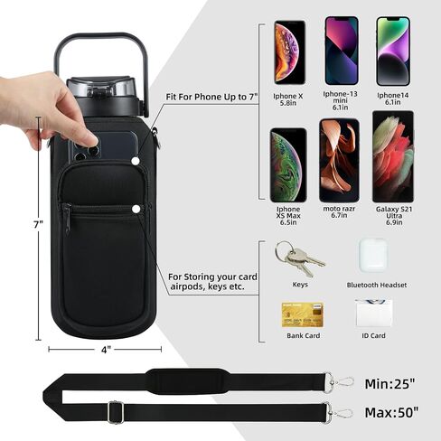 Half Gallon 64oz Glass Water Bottle with Straw and Storage Sleeve Motivational Water Bottle with Strap and Time to Drink 2L Leakproof Reusable Water Jug for Fitness Gym and Outdoors in Saudi Arabia