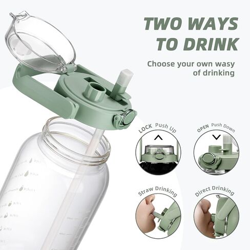 Half Gallon 64oz Glass Water Bottle with Straw and Storage Sleeve Motivational Water Bottle with Strap and Time to Drink 2L Leakproof Reusable Water Jug for Fitness Gym and Outdoors in Saudi Arabia