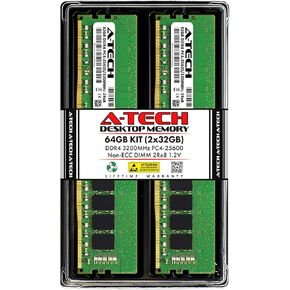 A-Tech 64GB (2x32GB) استبدال RAM لـ CT2K32G4DFD832A | DDR4 3200MHz PC4-25600 (PC4-3200AA) CL22 UDIMM 2RX8 1.2V وحدات ذاكرة سطح المكتب 288-PIN in Kuwait