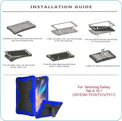 Fingic Samsung Galaxy Tab A 10.1 Case 2019,Heavy Duty High-Impact Shockproof Hard PC Soft Silicone Rugged Bumper Kickstand Protective Case for Samsung Galaxy Tab A 10.1"Tablet SM-T510/T515,Black+Blue in Kuwait