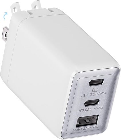 67W USB C Charger, 3-Port GaN Fast Charging Block with Foldable Plug, Compatible with MacBook Pro/Air, iPad Pro, iPhone 16/15/Pro, Galaxy S25/S24, Note20, Pixel, Apple Watch, (White) in Saudi Arabia