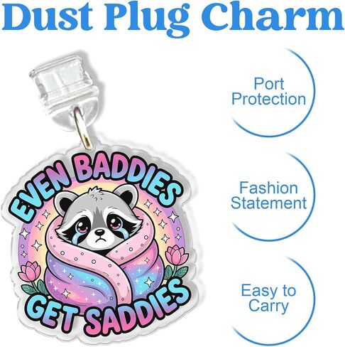 Raccoon Charms for Kindle for Phone, Dust Plug Charm 1.5 Inches Funny Raccoon, Sarcastic Quote, Humor, Meme Lightning/Type C Charging Port Acrylic Material in Saudi Arabia