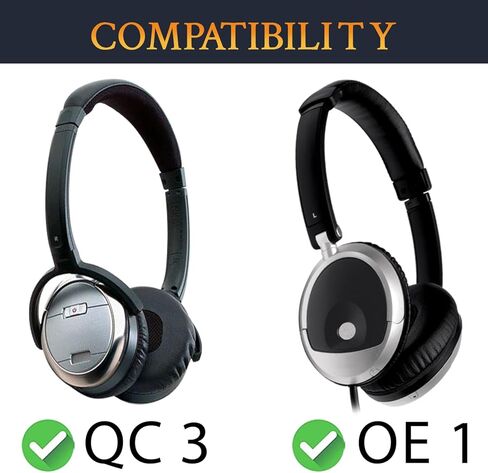 SOULWIT Professional Replacement Earpads for Bose QuietComfort 3 (QC3) and OE1 On-Ear Headphones, EarPads Cushions with Soft Protein Leather, High-Density Noise Isolation Foam - Black in Saudi Arabia