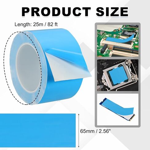 PATIKIL Thermal Adhesive Tape, 25m x 65mm x 0.2mm Double Side Adhesive Thermal Conductive Tape for Heatsink LED GPU Modules Computer CPU IC Chip, Blue in Saudi Arabia