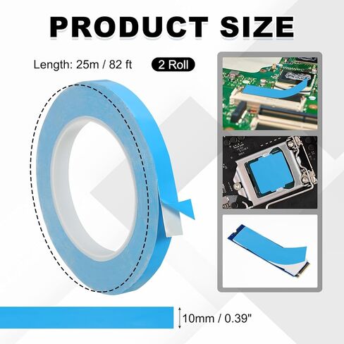 PATIKIL Thermal Adhesive Tape, 2 Rolls 25m x 10mm x 0.2mm Double Side Adhesive Thermal Conductive Tape for Heatsink LED GPU Modules Computer CPU IC Chip, Blue in Saudi Arabia