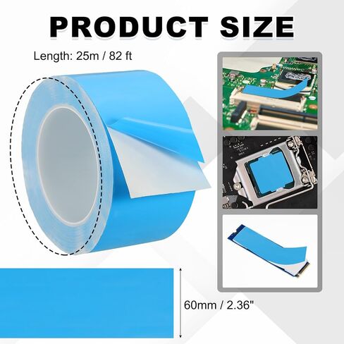 شريط لاصق حراري Patikil ، 25m × 60 مم × 0.2 مم شريط موصل حراري مزدوج للاصوص على طراز Heathink LED MODULES CPU CPU CPU IC ، Blue in Saudi Arabia