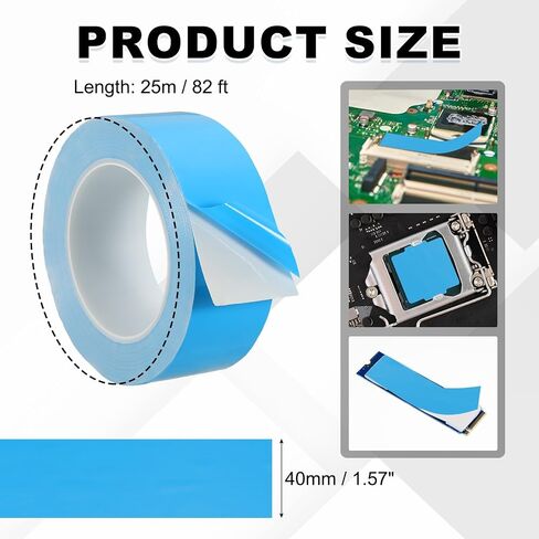 PATIKIL Thermal Adhesive Tape, 25m x 40mm x 0.2mm Double Side Adhesive Thermal Conductive Tape for Heatsink LED GPU Modules Computer CPU IC Chip, Blue in Saudi Arabia