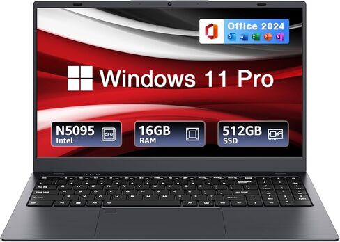 15.6 "Windows 11 LAPTOP-Intel N5095 رباعي النواة ، ذاكرة الوصول العشوائي 512GB 512GB SSD ، عرض IPS FHD ، WIFI مزدوج النطاق 2.4/5 جيجا هرتز ، بلوتوث 4.2 ، لوحة المفاتيح الخلفية وإصبعاتها ، Office 2024 بالإضافة إلى التثبيت المسبق in Kuwait