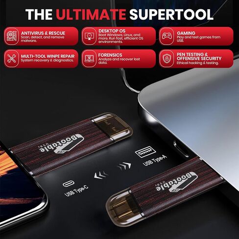The Ultimate USB – All-in-One Bootable Supertool with Windows 11 Pro Lite, 50+ OS, Offline AI, High-Speed USB 3.2 Gen2 (Dual A/C Interface) in Saudi Arabia