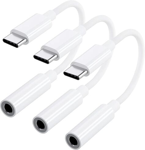 3 Pack USB -C إلى 3.5 مم محول سماعة سماعات الرأس - HIFI متوافق مع iPhone 16 15 Galaxy S25 S24 S23 S22 S21 Plus Pro Max Ultra Pixel 9/8/7 - Type C إلى محول Dongle ، أبيض in Saudi Arabia