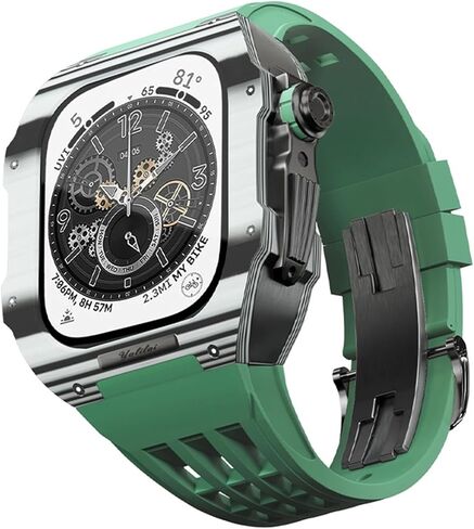 Fluororubber Watch Band andcarbon fiber case mod kit，For Apple Watch 8/7/6/5/4 Series upgrade Luxury Replacement Strap Bezel，Fully carbon fiber case For Iwatch 45/44mm in Saudi Arabia