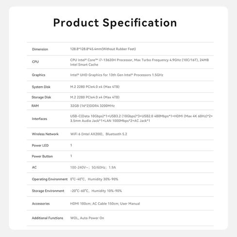 Beelink EQI Mini PC W11 Pro ، I7-12650H (10C/16T حتى 4.7 جيجا هرتز) ، 24 جيجابايت DDR4 1TB NVME SSD مع رسومات Intel UHD مدمجة في PSU WIFI 6/BT5.2/DIALD DISPAL MINI PC Computer in Kuwait