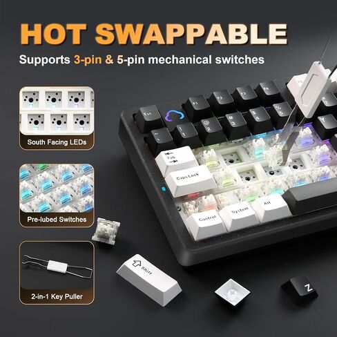Yunzii AL98 QMK/عبر لوحة مفاتيح ألعاب ميكانيكية لاسلكية ، الألومنيوم الكامل ، BT/2.4G/USB-C ، طعونة قابلة للتبديل مسبقًا مسبقًا ، تخطيط RGB الخلفي للفوز/MAC (وردي ، مفتاح الحليب) in Kuwait