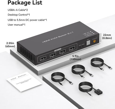 KVM Switch 1 Switors 2 Computers HDMI KVM Switchs 4K60Hz لجهاز كمبيوتر يشاركان طابعة مراقبة واحدة في مراقبة الفأر والوحة المفاتيح مع كبلتين USB ووحدة التحكم السلكية SW201ABC in Saudi Arabia